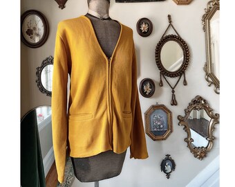 Vintage 1970s Brentwood Sportswear Mustard Yellow Zip up Cardigan