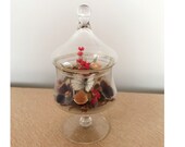 Vintage Apothecary Jar Terrarium Faux Flowers and Butterfly