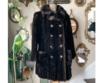 Vintage 1970s Grandella Styled by Fairmoor Dark Brown Faux Fur Coat