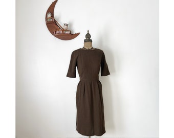 Vintage 1950s or Early 1960s Brown Wool Dress with Pockets