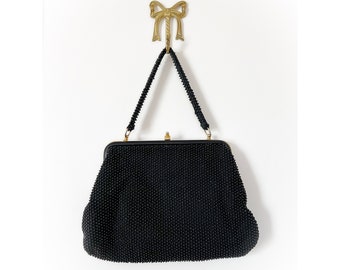 Vintage Midcentury Black Beaded Handbag