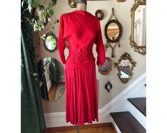 Vintage 1940s Janice Jr by Rolfe Red Long Sleeve Dress