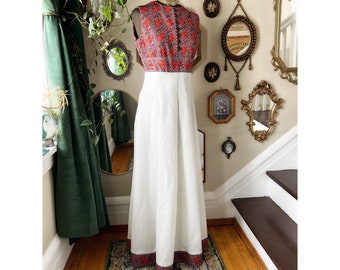 Vintage 1970s Sleeveless Polyester Paisley Maxi Dress