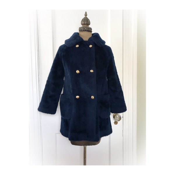 Vintage Teddy Bear Coat Navy Blue by White Stag