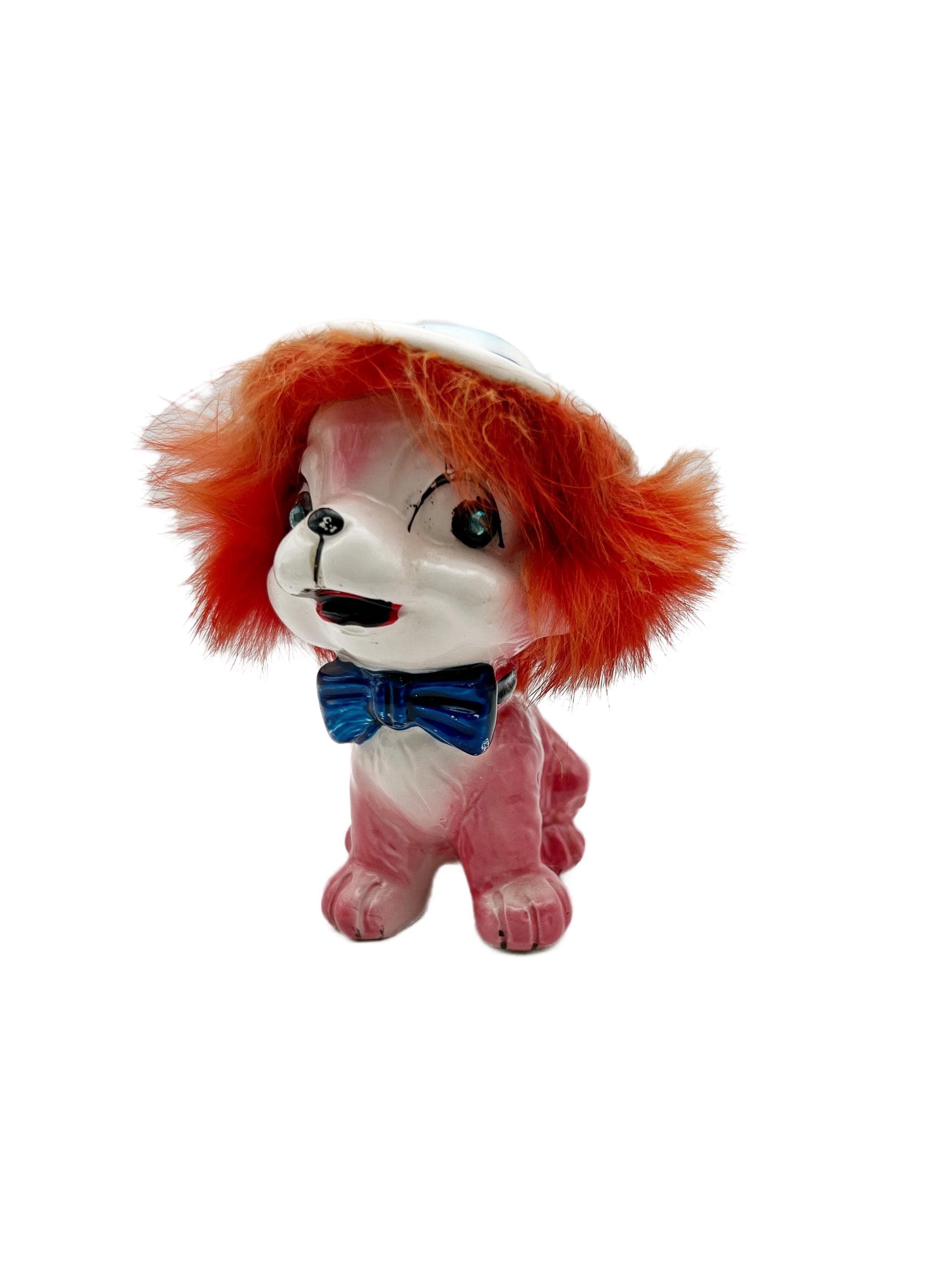 Vintage Kreiss Ceramic Dog Figurine: Mid-century Pink Fur Trim