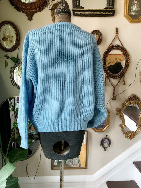 Vintage 1980s Acrylic Sky Blue Sweater Size Large - image 5