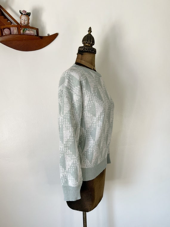 Vintage 1980s Gray Blue Tinsel Sweater As We Knit… - image 7