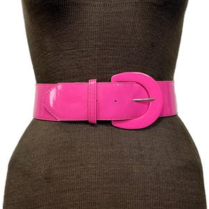 Vintage 1980s Hot Pink Vinyl Plastic Belt Waist 28 to 32 inches