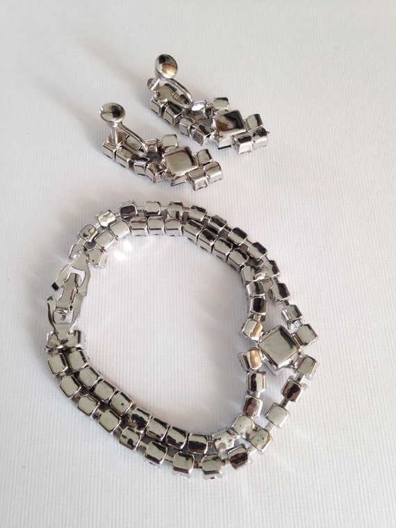 Vintage Rhinestone Bracelet and Earrings Jewelry … - image 4