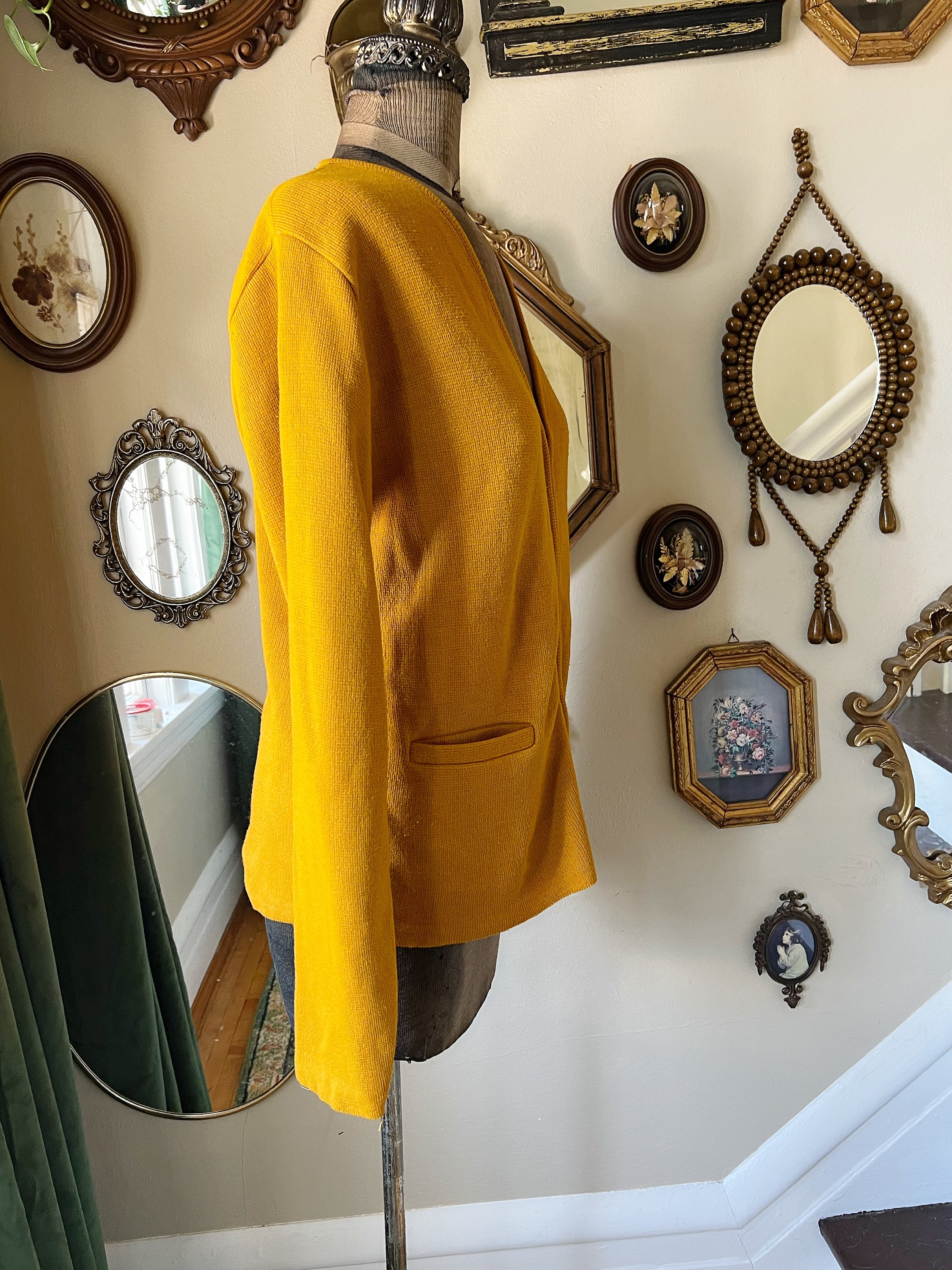 Vintage 1970s Brentwood Sportswear Mustard Yellow Zip up Cardigan 