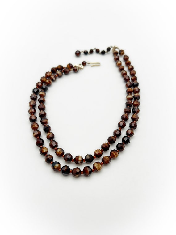 Vintage Western Germany Brown Glass Faceted Bead … - image 4