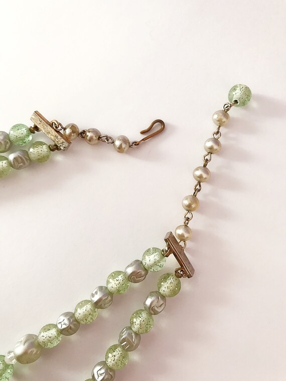 Vintage Double Strand Light Green Plastic Bead Ch… - image 4