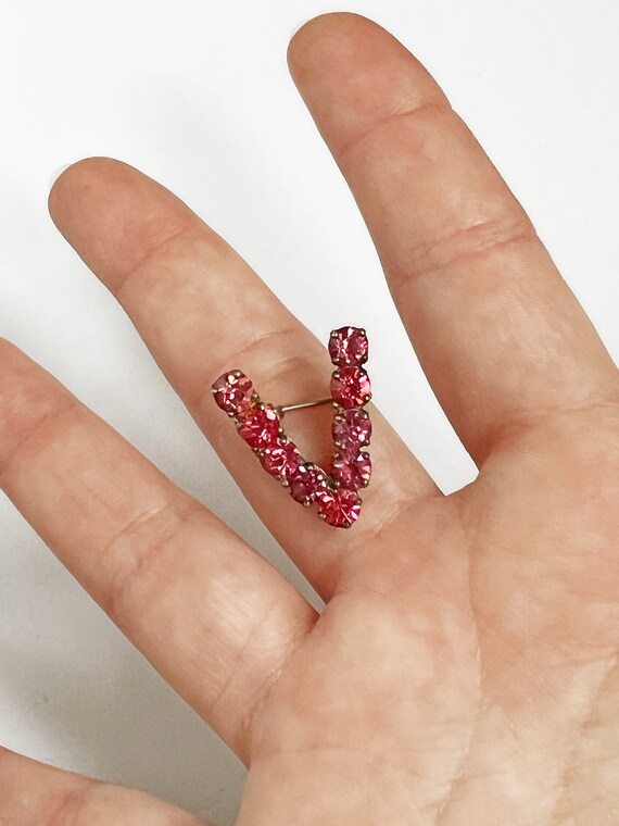 Vintage Bright Pink Rhinestone and Sterling Silve… - image 2