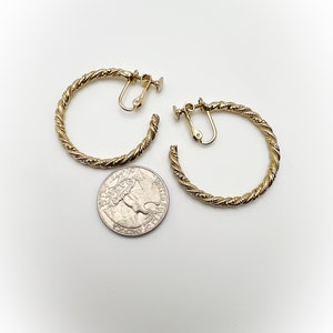 Vintage Rope Braid Gold Tone Metal Hoop Earrings with Clip On Screw Back Combo Backings image 4