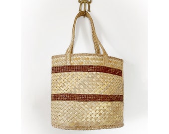 Vintage Straw Basket Weave Tote Purse