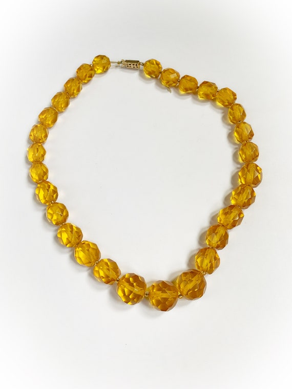 Vintage Bakelite Translucent Yellow Faceted Bead … - image 5