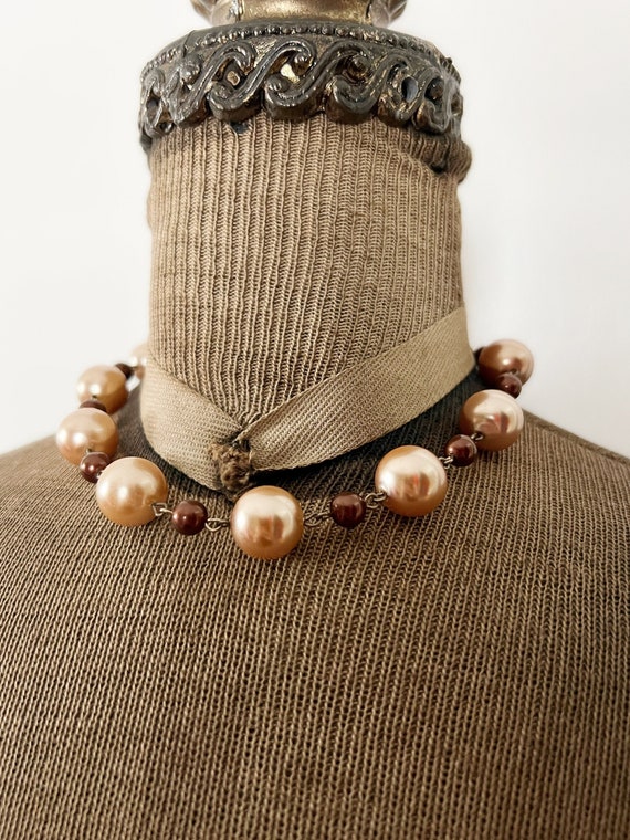 Vintage Tan and Brown Pearlescent Bead Choker Neck