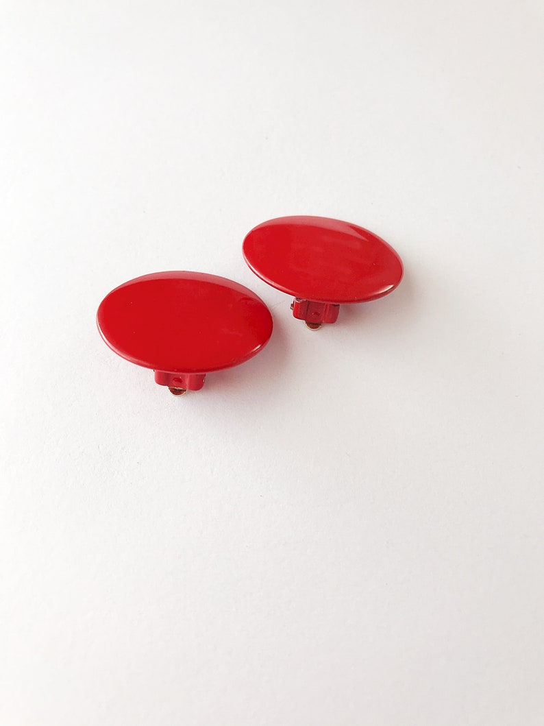 Vintage Red Enamel Earrings Clip On