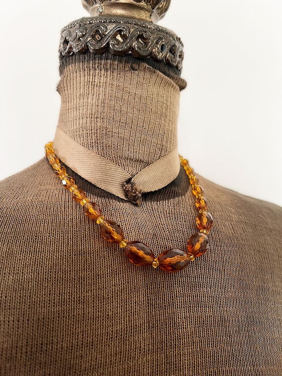 Vintage Amber Glass Faceted Bead Necklace