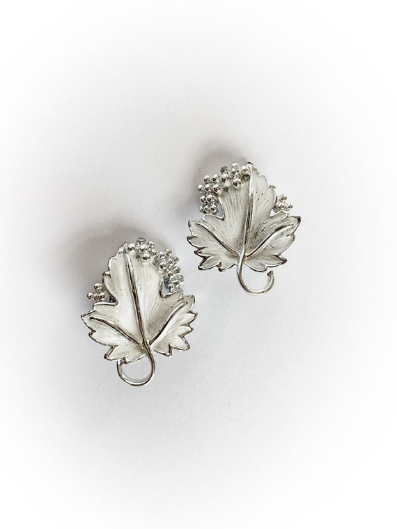 Vintage Sarah Coventry Grape Leaf Earrings White Enamel and | Etsy