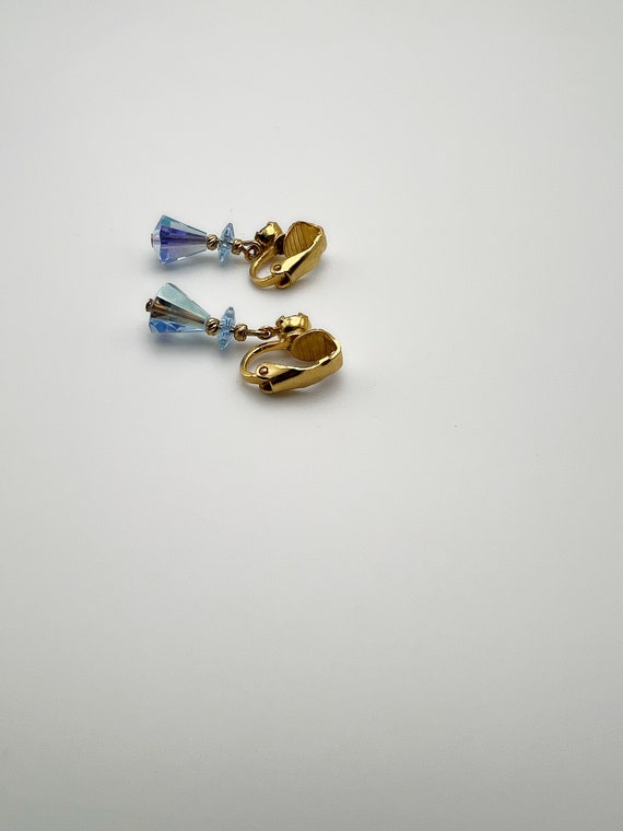 Vintage Light Blue Rhinestone Clip On Earrings wi… - image 3