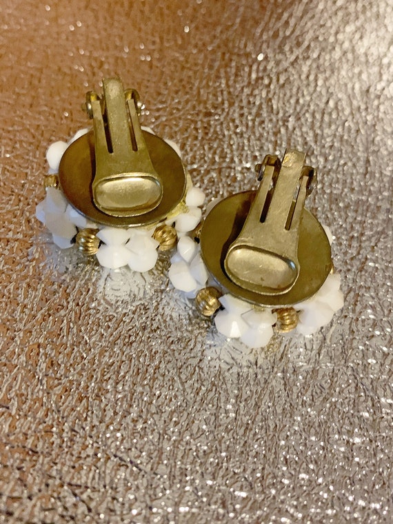 Vintage White and Gold Plastic Bead Clip on Earrings Etsy
