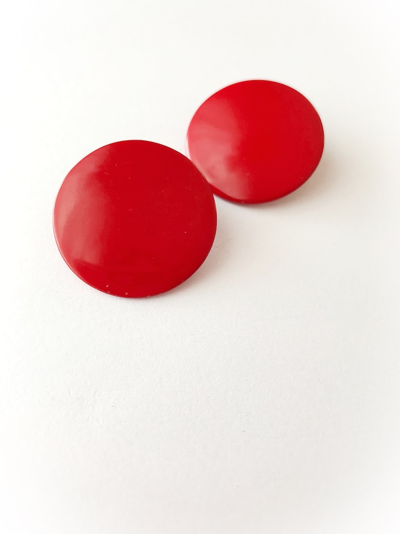 Vintage Red Enamel Earrings Clip On