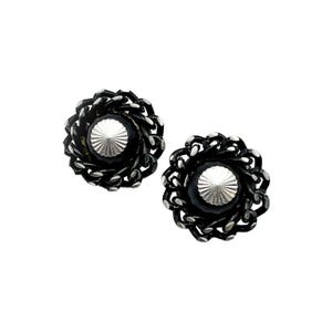 Vintage West Germany Black and Silver Plastic Clip On Earrings