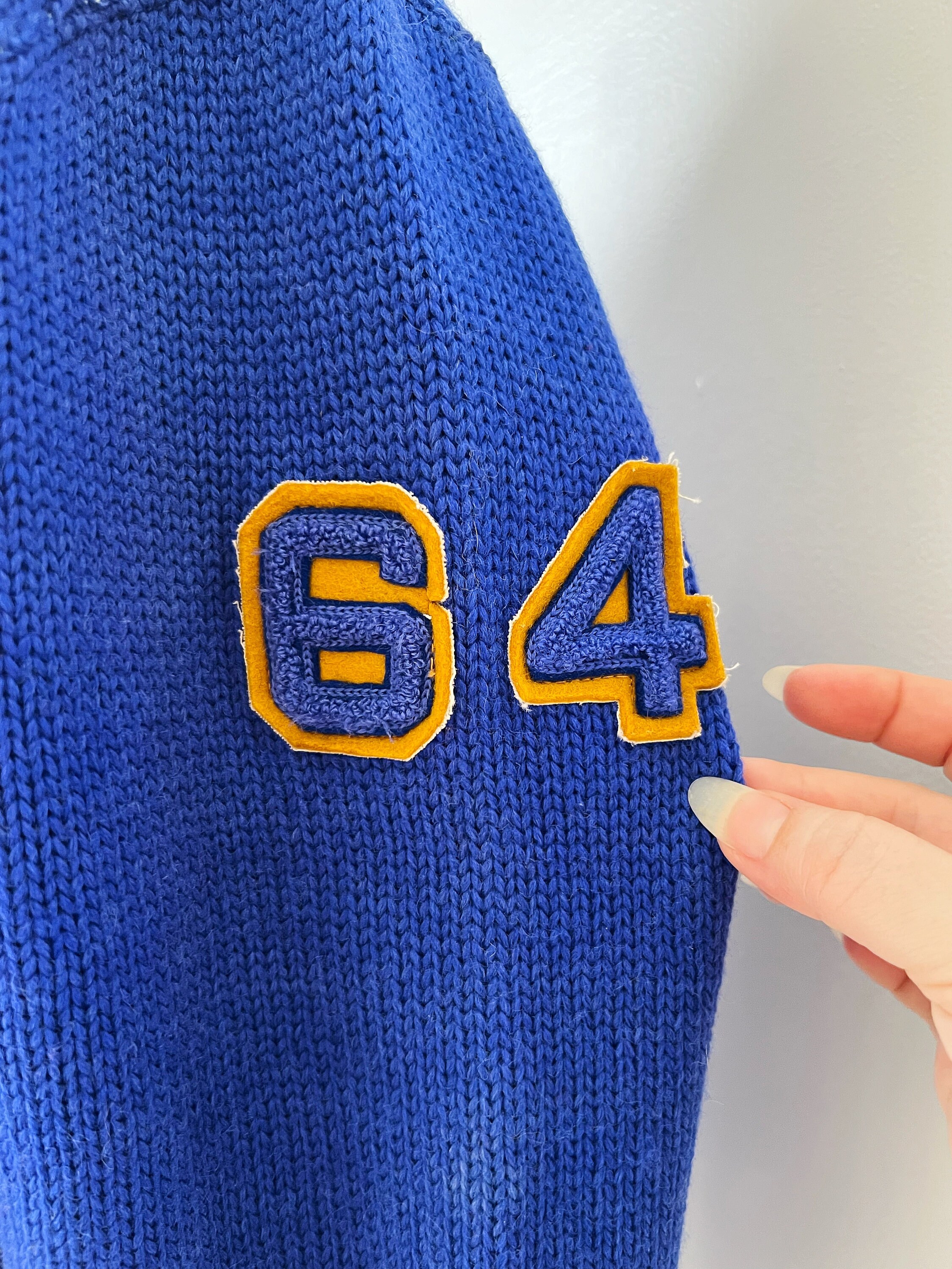 Vintage 1960s Nelson Knitting Mills Blue Varsity Sweater Blue Knit 