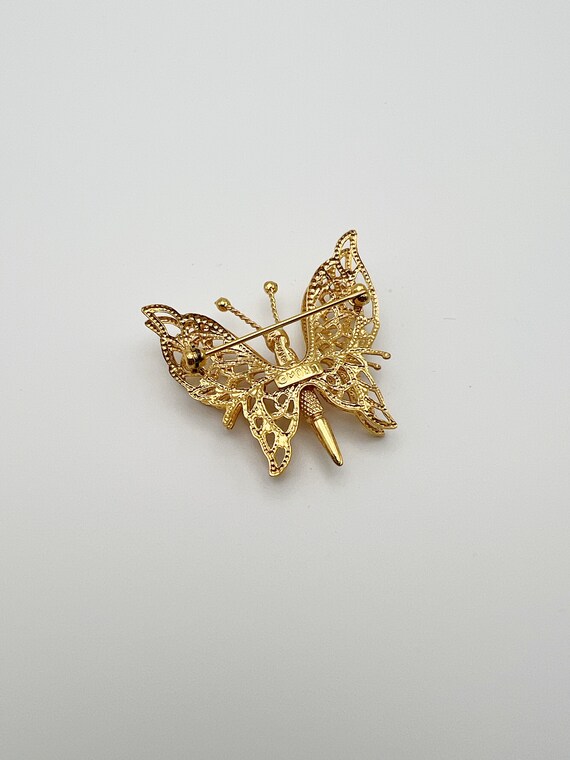 Vintage Monet Gold Tone Metal Butterfly Brooch - image 5