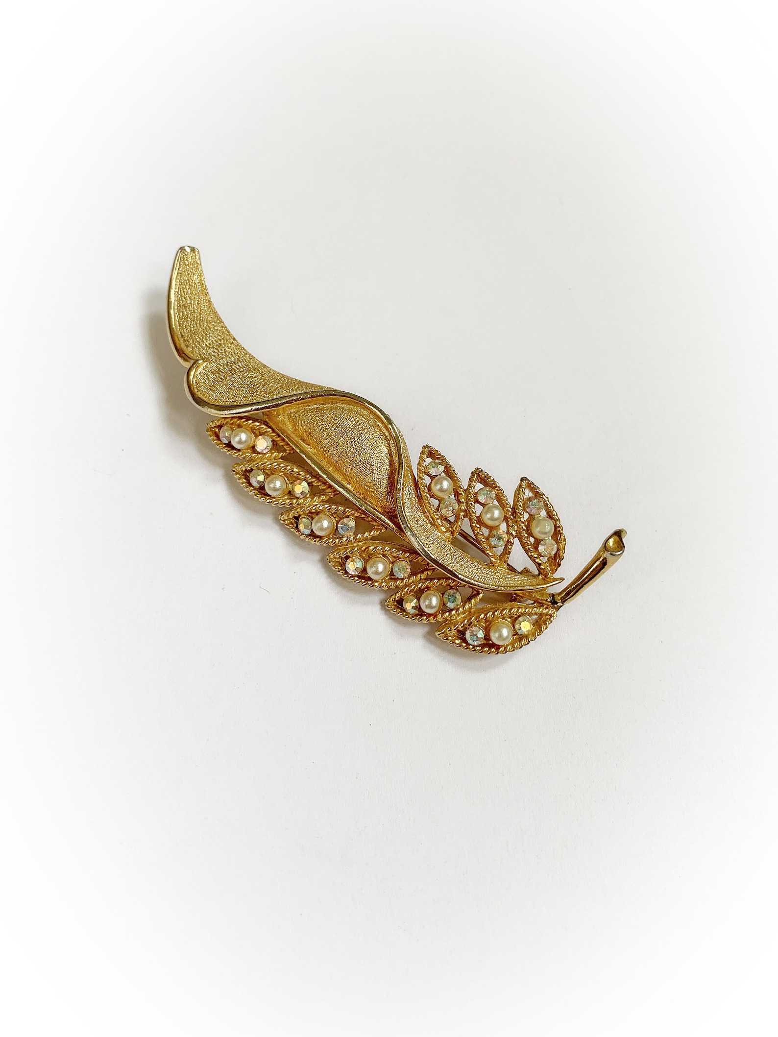 Vintage Gold Tone Metal Leaf Brooch With Faux Pearls and Etsy
