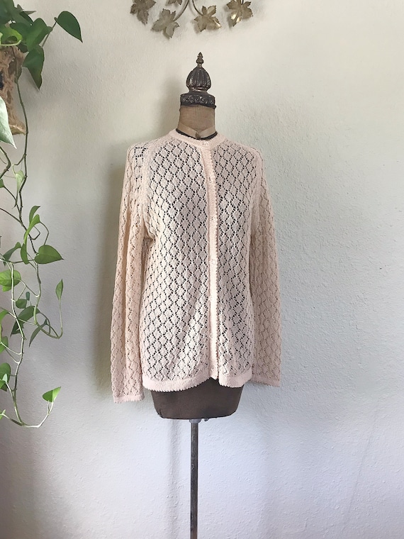 Vintage 1970’s Cardigan Beige Nude Knit - image 1