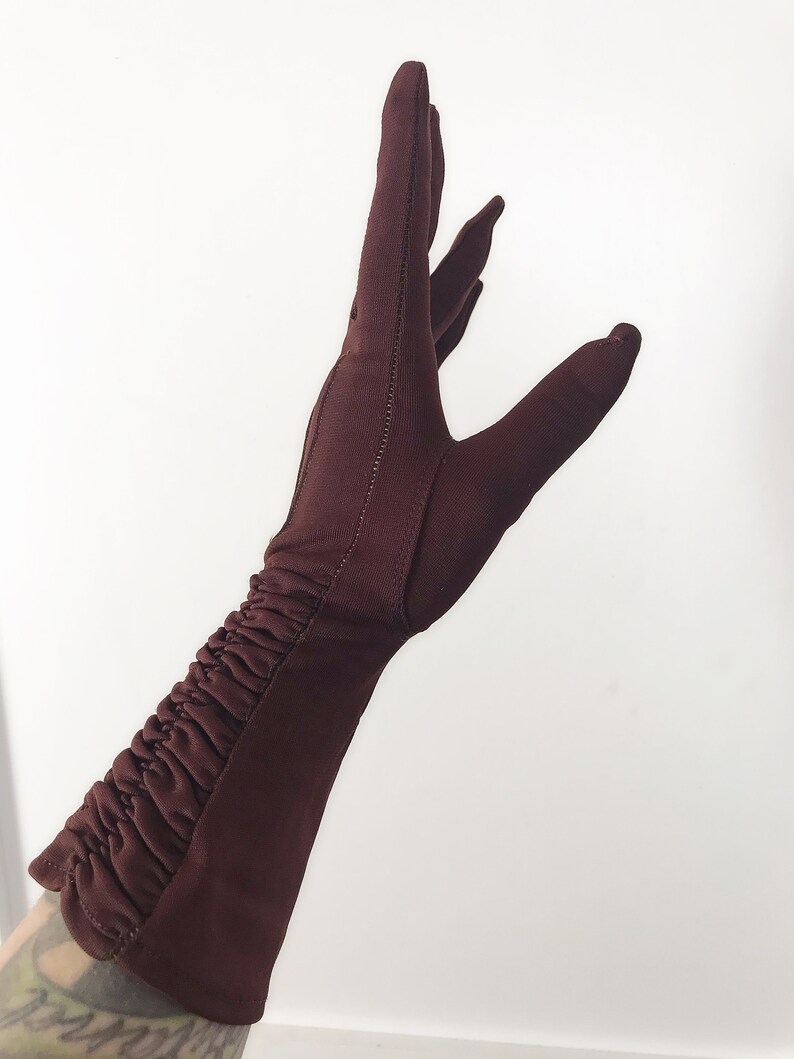 Vintage Brown Nylon Ruche Shalimar Gloves 6 1/2 - Etsy