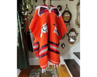 Vintage Orange Horse Blanket Poncho