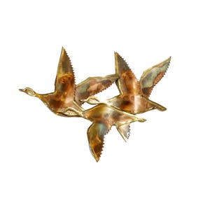 Vintage 1960s Midcentury Sietz Brutalist Trio of Ducks Mixed Metal Wall Art Hanging