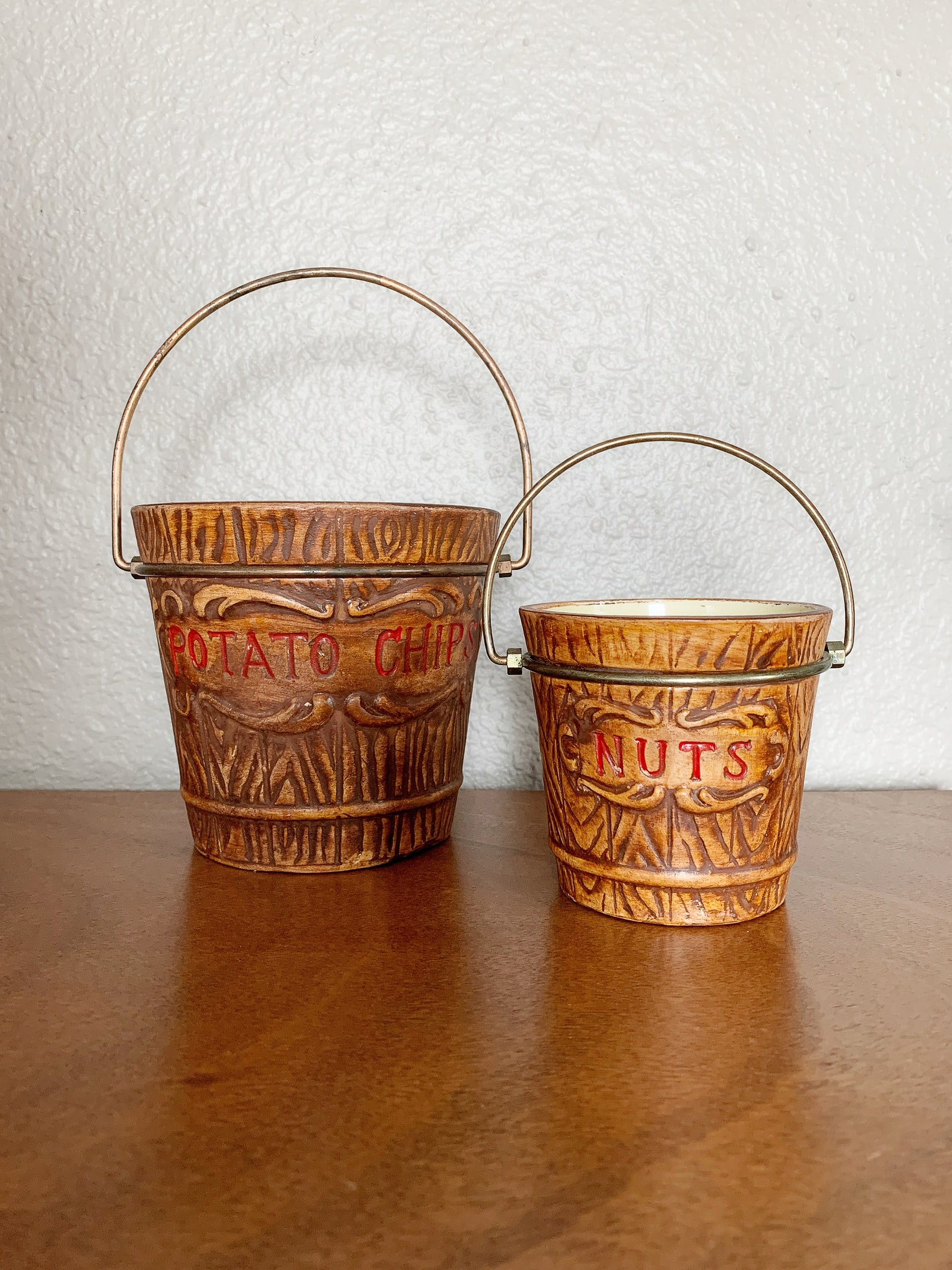 Vintage Potato Chips and Nuts Ceramic Snack Buckets Set of 2 Etsy