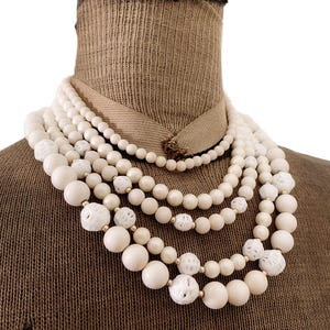 Vintage Japan Multi Strand White Plastic Pearlescent and Glass Bead Necklace