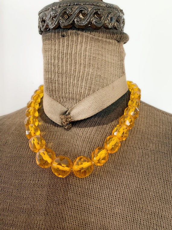 Vintage Bakelite Translucent Yellow Faceted Bead … - image 1