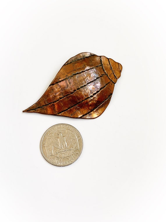 Vintage 1970s Copper Seashell Brooch - image 5
