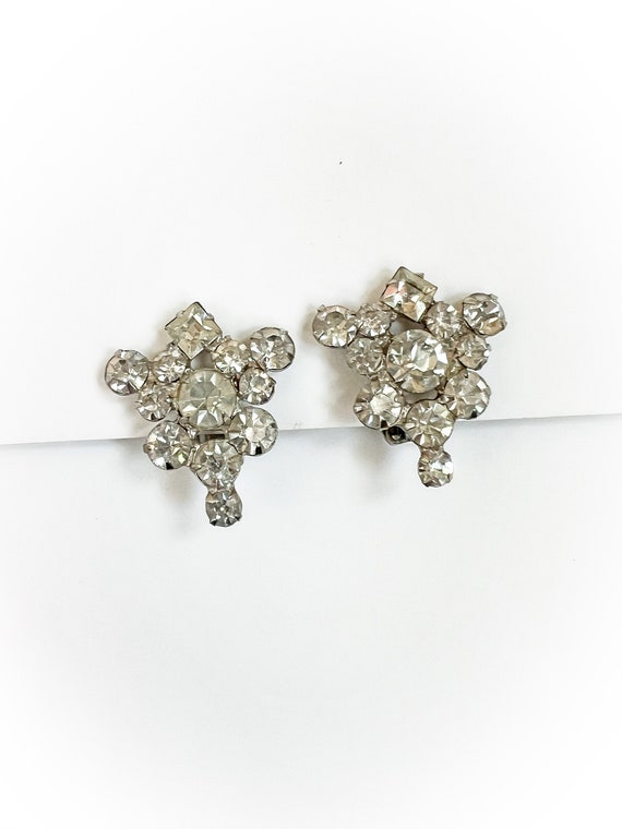 Vintage Round and Square Cut Rhinestone Clip On Ea