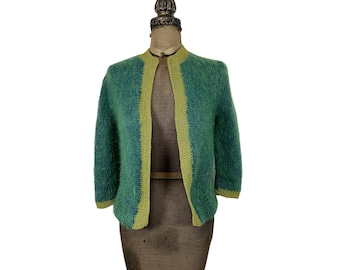 Vintage Fuzzy Blue and Green Open Style Cardigan
