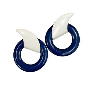 Vintage 1980s Large Blue and White Enamel Post Earrings
