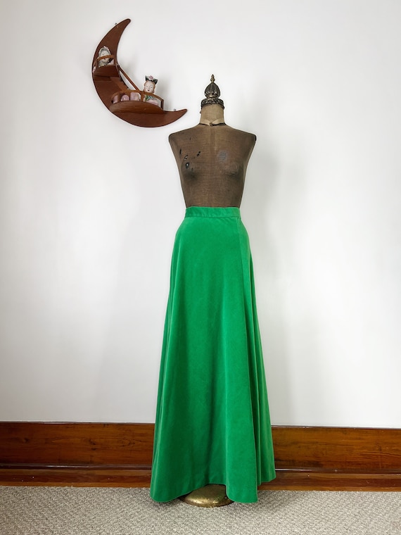 Vintage 1970s Kelly Green Maxi Skirt - image 3