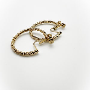 Vintage Rope Braid Gold Tone Metal Hoop Earrings with Clip On Screw Back Combo Backings image 2