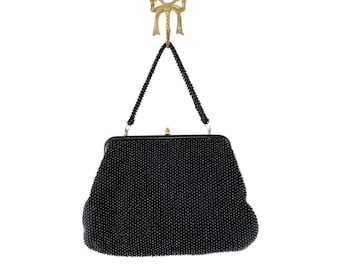 Vintage Midcentury Black Beaded Handbag