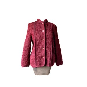 Vintage 1980s Pitlochry Wine Red Wool and Mohair Cardigan Sweater