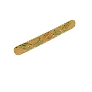 Vintage Floral Shimmery Orange Enamel Bar Brooch