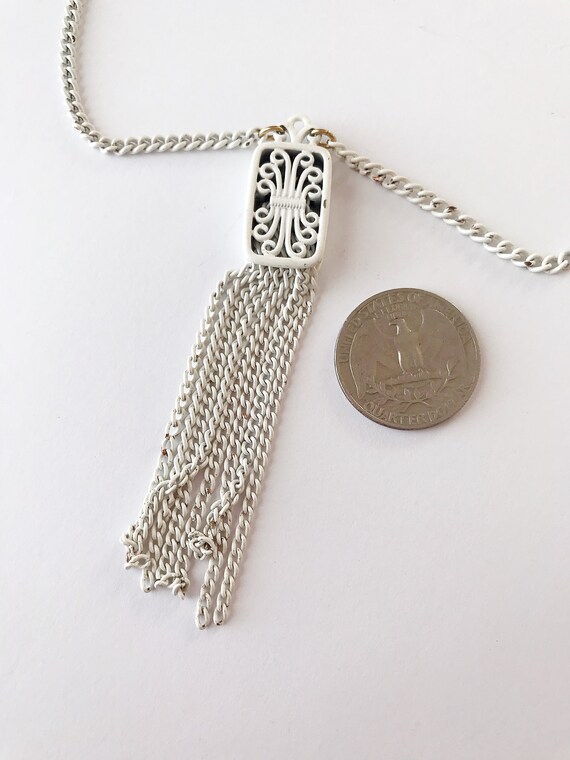 Vintage White Enamel Tassel Necklace - image 3