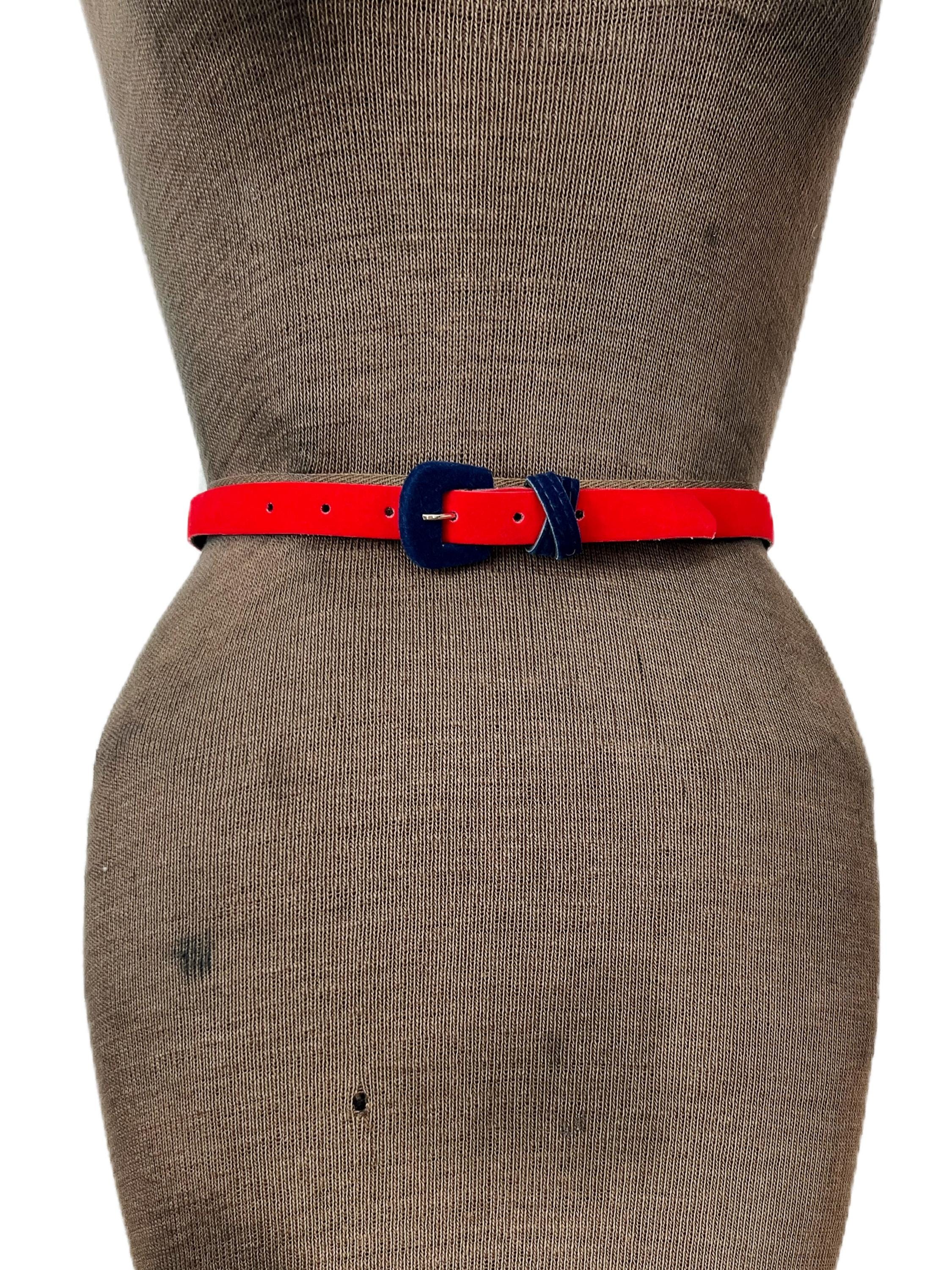 Vintage 1980s Jordache Belt Set Vintage 1980s Jordache Red and Navy Blue Velvet Belt - Etsy main image 3