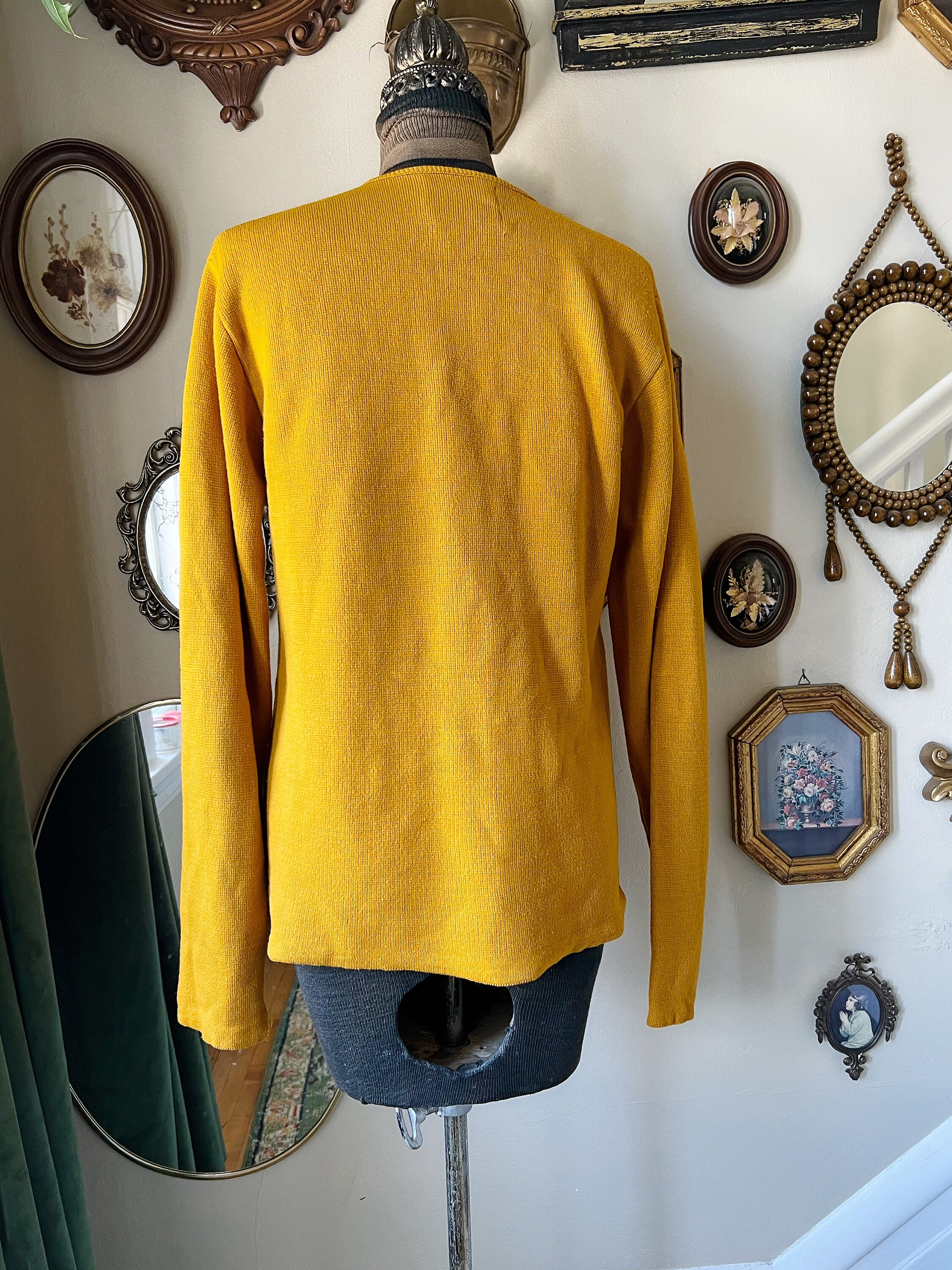 Vintage 1970s Brentwood Sportswear Mustard Yellow Zip up Cardigan 
